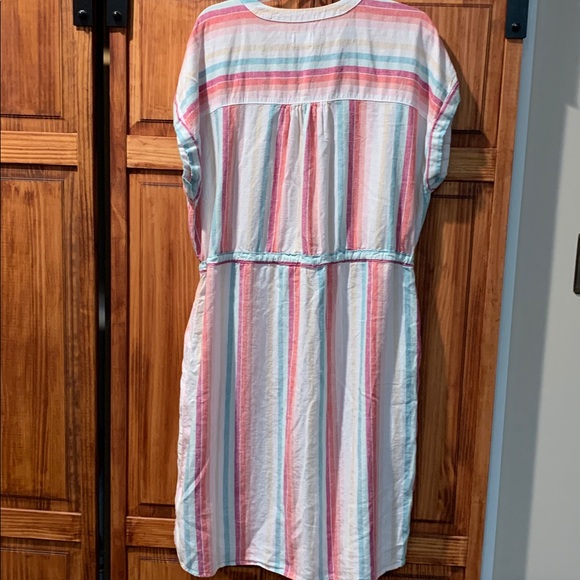 Linen blend horizontal striped pastel summer dress w gathered waist szXL - Picture 6 of 7